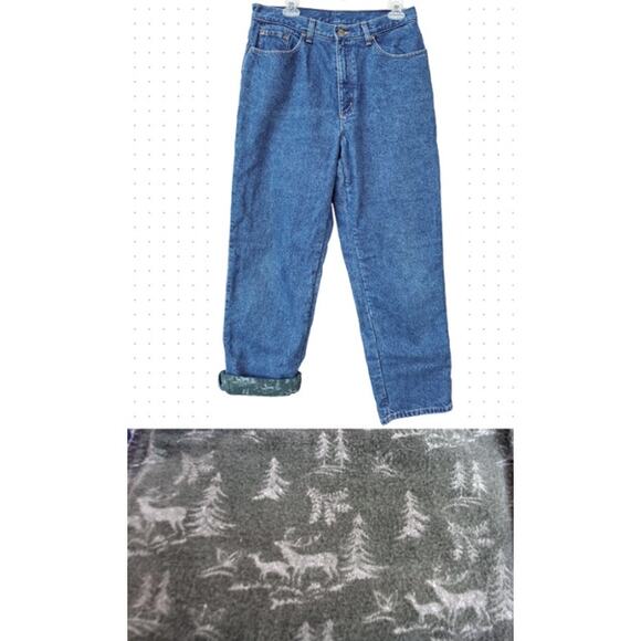 L.L. Bean Women Double L Fleece Lined Relaxed Fit Jeans Blue- Forest  Sz 14 x 29 - Picture 1 of 11